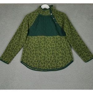 J. Crew Women's XS Pullover Sweater Quilted Button Neck Sherpa Tunic Leopard